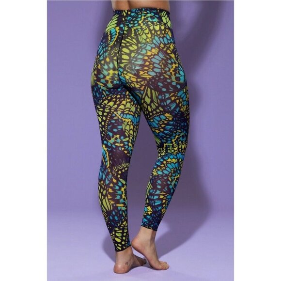 NEW Yitty Mesh Me Smoothing High Waist Legging Green Yellow Blue Butterfly Print - Picture 3 of 10